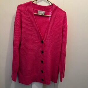 Everlane Alpaca Oversized Cardigan Sweater XS Fuschia Pink Vibrant Soft